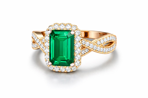 Emerald Radiance Halo Twist Ring