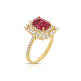 Radiant Ruby & Diamond Halo Ring in 18K Yellow Gold