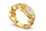 Yellow Gold Diamond Cluster Ring, Pear & Round Cut Multi-Stone Design, Pavé Statement Ring