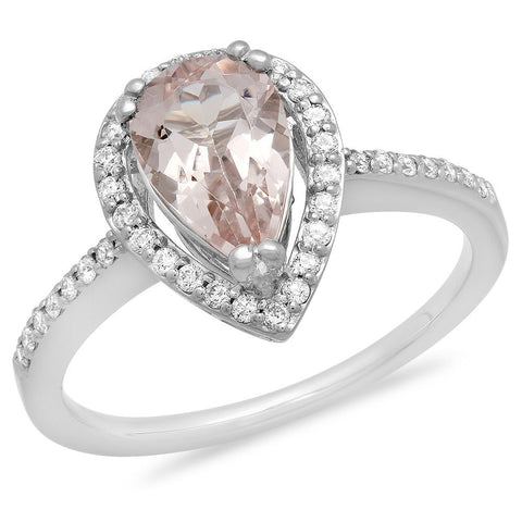 PMI 14W@2.80 38RD2@0.21 1MORG@1.17 PEAR SHAPE MORGANITE RING