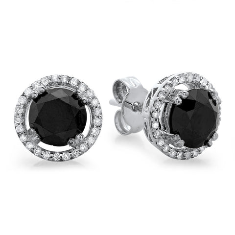 PMI 14W@2.56 50RD4@0.20 2BLK@2.7 BLACK DIAMOND HALO STUD EARRINGS