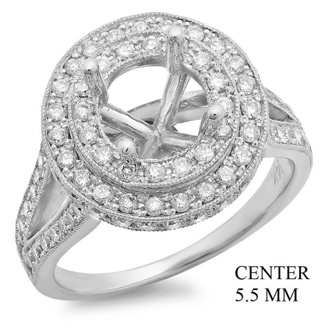 PMI 14W@6.1 PAVE' SET 90RD1@0.98 5.5MM ROUND DOUBLE HALO SPLIT SHANK