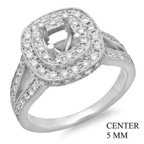 PMI 14W@6.2 PAVE' SET 84RD1@0.72 5MM CUSHION DOUBLE HALO SPLIT SHANK