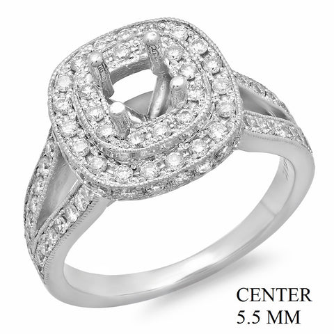 PMI 14W@6.9 PAVE' SET 85RD1@0.86 5.5MM CUSHION DOUBLE HALO SPLIT SHANK