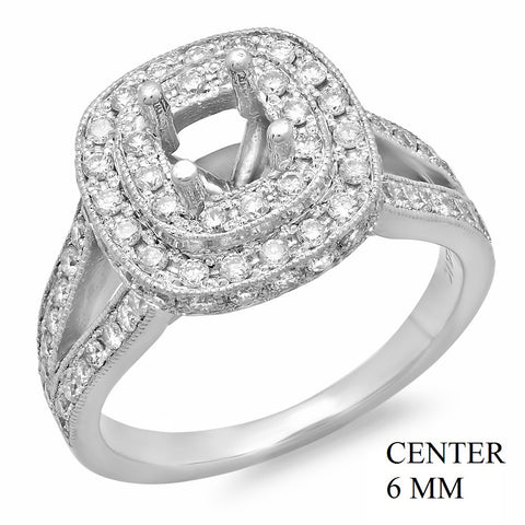 PMI 14W@6.7 PAVE' SET 91RD1@0.87 6MM CUSHION DOUBLE HALO SPLIT SHANK