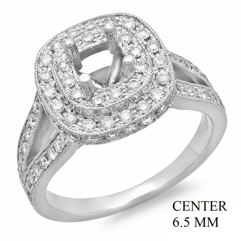 PMI 14W@7.4 PAVE' SET 92RD1@1.10 6.5MM CUSHION DOUBLE HALO SPLIT SHANK