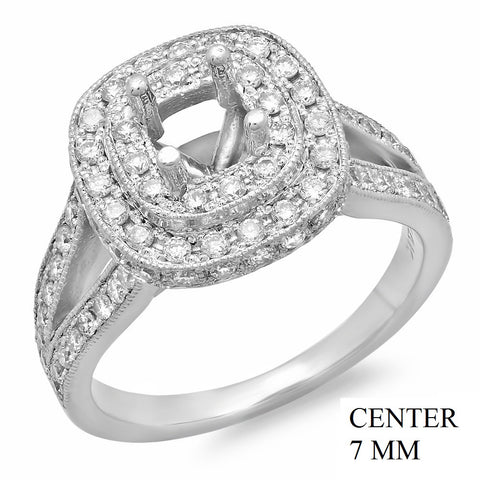 PMI 14W@7.3 PAVE' SET 94RD1@1.16 7MM CUSHION DOUBLE HALO SPLIT SHANK