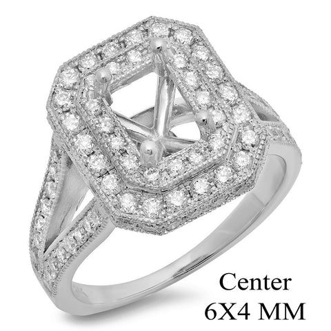 PMI 14W@7.2 PAVE' SET 96RD1@1.10 7X5MM EMERALD DOUBLE HALO SPLIT SHANK