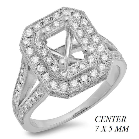 PMI 14W@6.4 86RD1@0.99 PAVE' SET 6X4MM EMERALD DOUBLE HALO SPLIT SHANK
