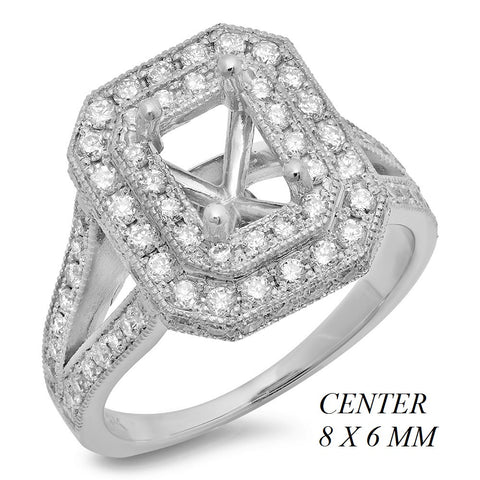 PMI 14W@7.2 PAVE' SET 96RD1@1.18 8X6MM EMERALD DOUBLE HALO SPLIT SHANK