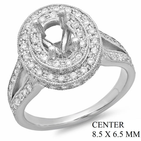 PMI 14W@7.7 PAVE' SET 100RD1@1.17 8.5X6.5MM OVAL SPLIT SHANK HALO