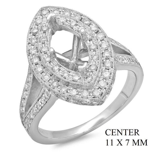 PMI 14W@7.2 PAVE' SET 100RD1@0.96 11X7MM MARQUISE DOUBLE HALO SPLIT SHANK