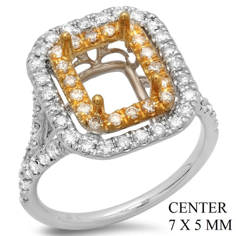 PMI 14YW@5.2 68RD1@0.74 7X5MM EMERALD TWO-TONE DOUBLE HALO SPLIT SHANK