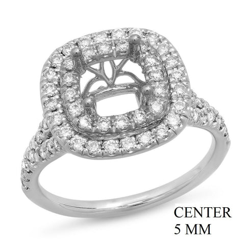 PMI 14W@4.8 64RD1@0.73 5MM CUSHION DOUBLE HALO SPLIT SHANK