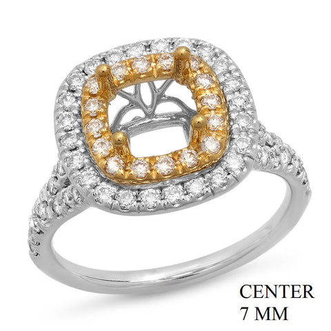PMI 14YW@5.0 64RD1@0.70 7MM CUSHION TWO-TONE DOUBLE HALO SPLIT SHANK