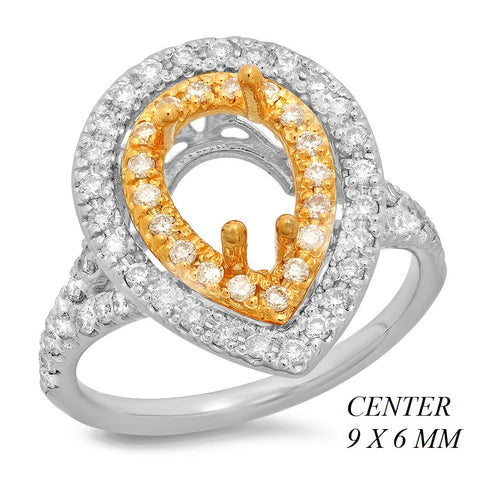 PMI 14YW@5.4 68RD1@0.62 9X6MM PEAR SHAPE TWO-TONE DOUBLE HALO SPLIT SHANK