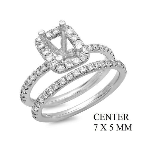 PMI 14W@5.5 55RD1@0.64 SET2 7X5MM EMERALD HALO WEDDING SET