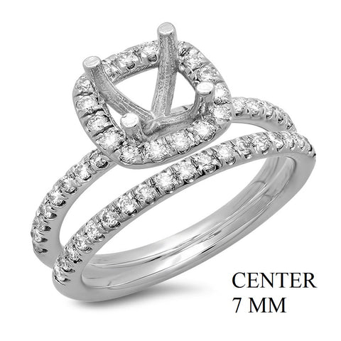 PMI 14W@5.7 55RD1@0.63 SET2 7MM CUSHION HALO WEDDING SET