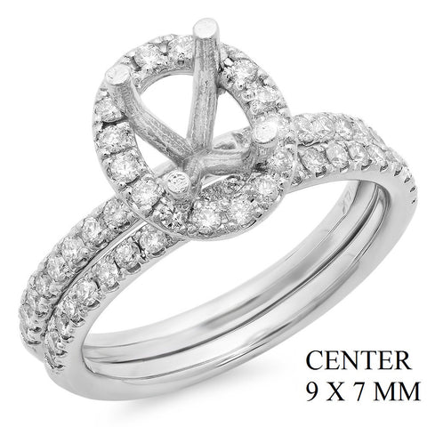 PMI 14W@5.8 57RD1@0.52 SET 9X7MM OVAL HALO WEDDING SET
