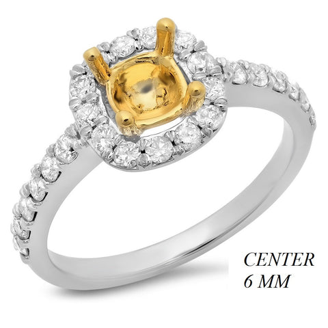 PMI 14YW@5.0 24RD1@0.89 6MM CUSHION TWO TONE HALO LOW PROFILE
