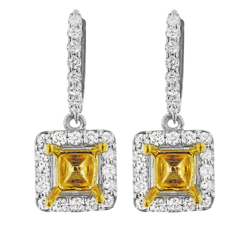 PMI 14YW@5.0 48RD2@1.10 6X6MM TWO TONE PRINCESS DANGLING EARRINGS