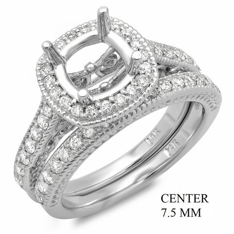 PMI 14W@7.5 32RD1+@0.54 20RD1+@0.18 7.5MM ANTIQUE STYLE CUSHION HALO WEDDING SET
